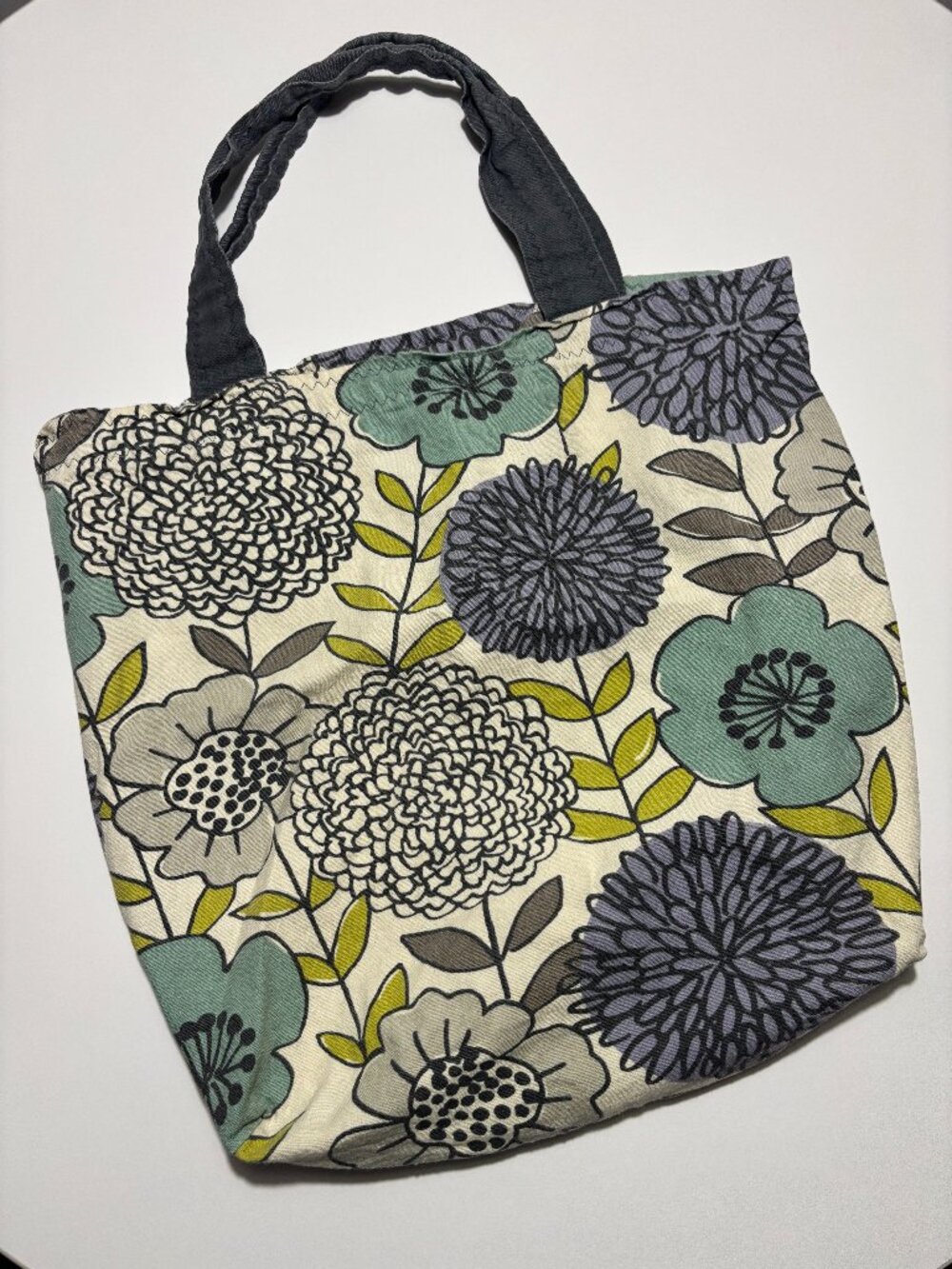 Purple Blue Green & Grey Floral Doodle Canvas Tote Bag